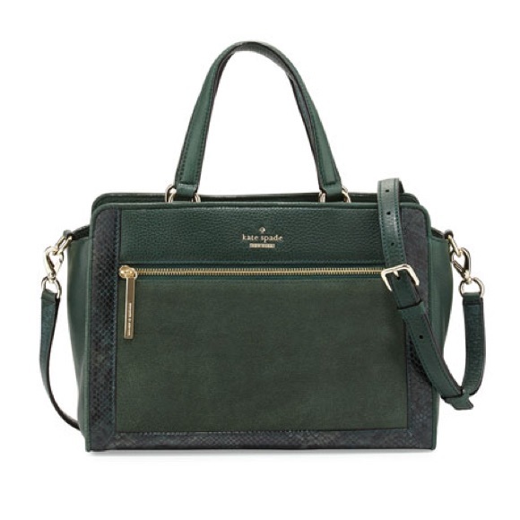 KATE SPADE New York Chatham Lane Harlan Satchel Bag Forest Leaf Green Suede